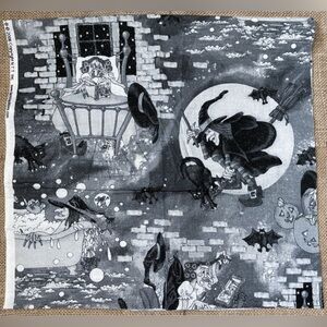 Gray Black Sparkly Witch Black Cat Fabric Piece Material Halloween Whimsigoth